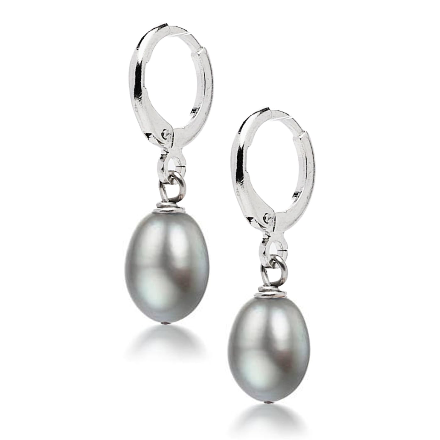 TreasureBay FAB 8-9mm Natural Freshwater Pearl Dangle Drop Earrings for Women and Girls (Grey)