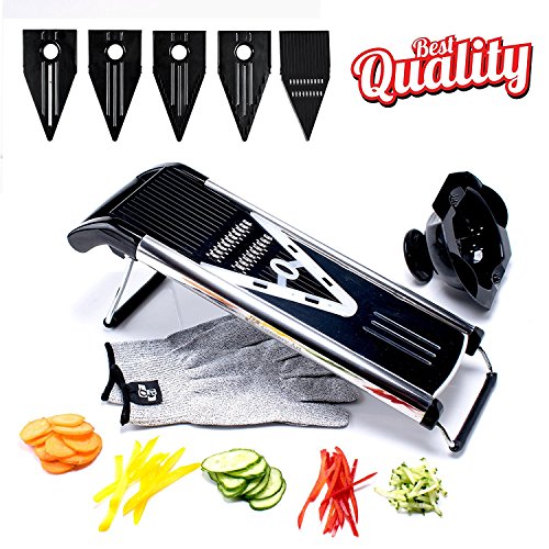 [Improved] V-Blade Mandoline Food Slicer + FREE Cut-Resistant Gloves | Stainless Steel Adjustable Vegetable Mandolin Slicer, Julienne Cutter | Includes 5 Inserts, Food Holder & Blade Guard - Thumbnail 3
