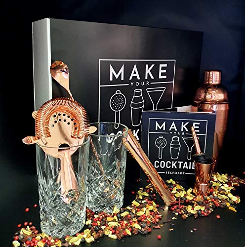 MAKE YOUR COCKTAIL 12 Teiliges Barset mit 6 Bartools + 2 Kristall Longdrink Gläsern + 1 Rezept Buch + 2 Brasilianischen… – Bild 4