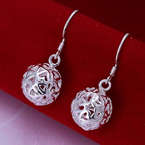 925 silver plated earings three-diamentional ball