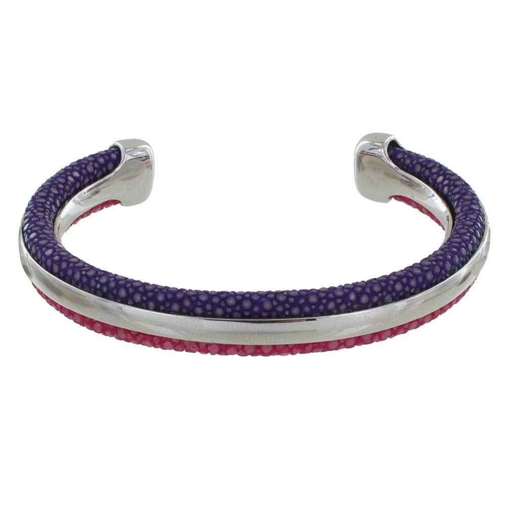 LES POULETTES BIJOUX - Bracelet Bicolour Brass Rhodium Plated and Leather - Fuchsia