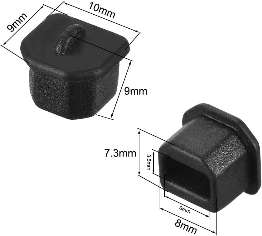 sourcing map 10pcs Silicone USB Cap Port Cover Anti Dust Protector 8mmx7.3mm for USB-B Black - Image 3
