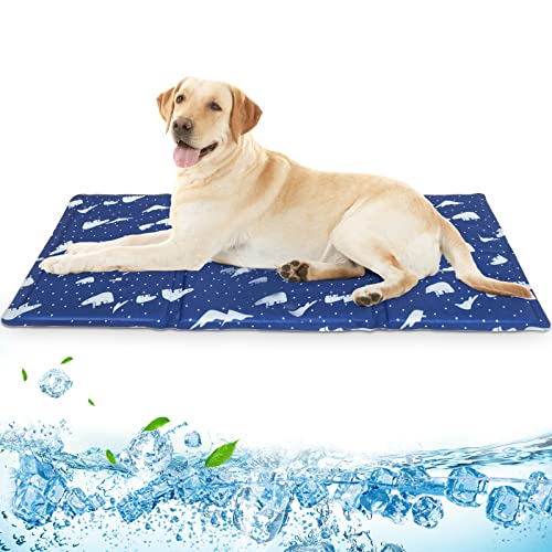 PETZOOKA Dog Cooling Mat 110 * 70cm Self-Cooling Pet Mat,Double-Sided Cooling for Kennels, Crates and Beds, Blue, Summer Essential for Pets,Large Size
