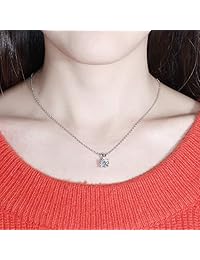 DovEggs - Collar con colgante de oro blanco de 14 quilates, 2 quilates, 0.315 in de alto, con cadena de plata chapada en platino para mujer