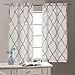 Jinchan Linen Kitchen Curtains - 45 Inch Moroccan Tile Tier Cafe Curtains with Geometric Lattice Pattern - Farmhouse Floral Short Country Rustic Voile for Bathroom & RV - 2 Panels Grey on Beige