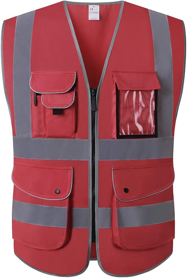 XS, Pink Hi Vis Vest Reflective With Zipper And Pockets Workwear Pink Safety Vest For Women