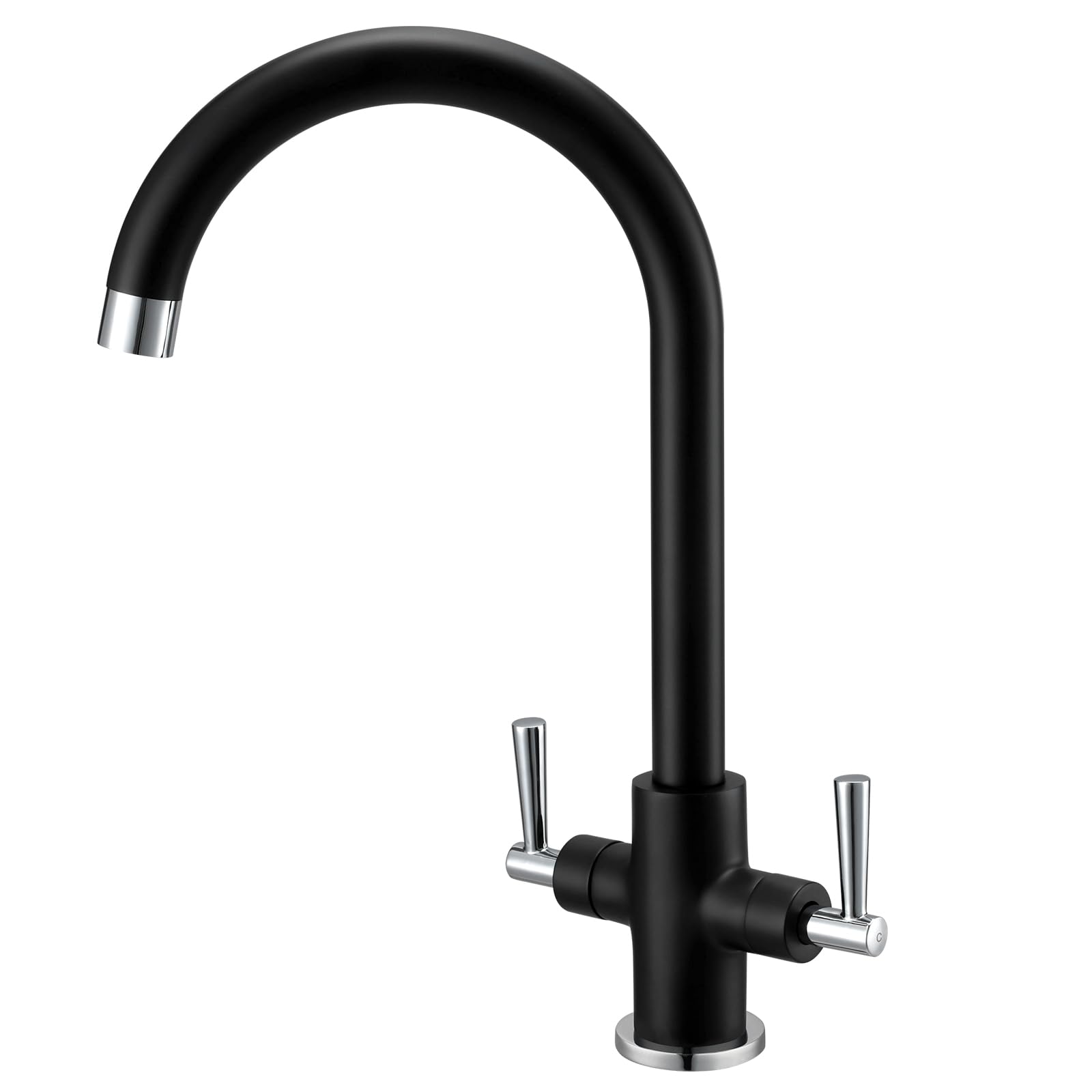 Hapilife Black and Chrome Kitchen Mixer Taps 1 Hole Dual Lever 360 Swivel Spout Monobloc Kitchen Sink Taps Mixer Stainless Steel Faucet