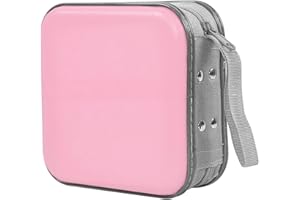 Sandfren Car CD Case, 48 Capacity Hard Plastic & Non-Woven Fabric Vehicle DVD Case Holder with Zipper, Portable Automotive Disc Wallet Storage Organizer Binder for Travel, Universal Fit (Pink)