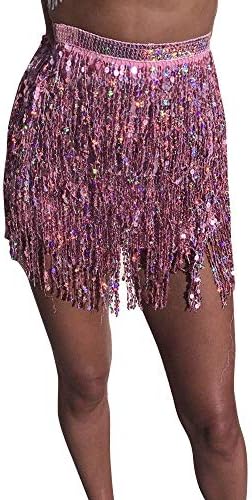 Kinlene Mini Skirt Women Sequin Belly Dancer Costume Tassel Wrap Skirt Club Mini Skirt