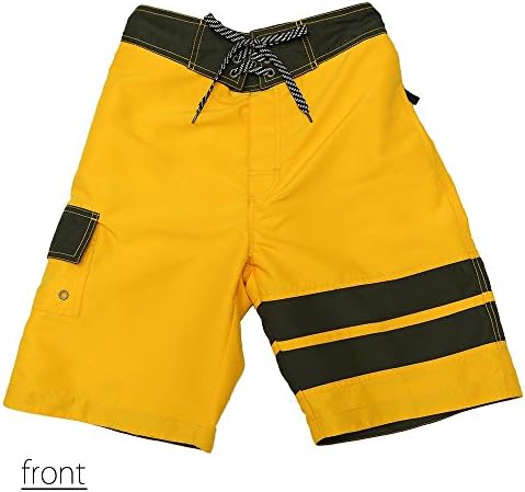 SAFS Men's Board Shorts Swim Trunks Accent Striped Surf Trunk Charcoal Yellow 32