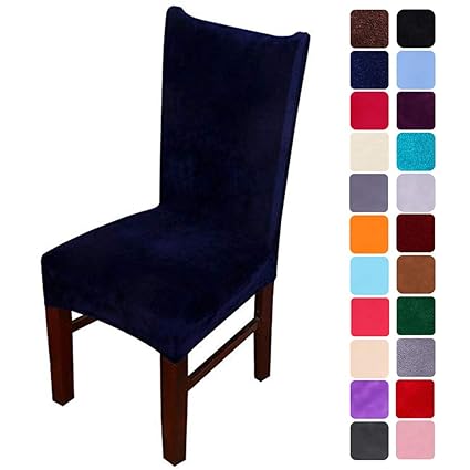 Smiry Velvet Stretch Dining Room Chair Covers Soft Removable Dining Chair Slipcovers Set Of 4 Navy Blue