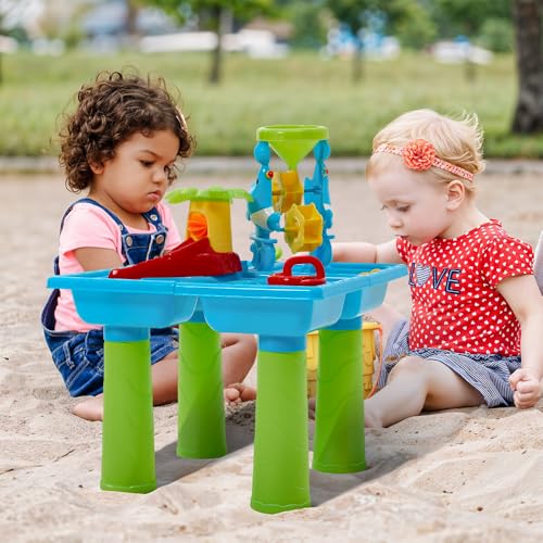 Warmiehomy Sand and Water Table for Toddlers 3-5, Kids Outdoor Play Table with Stool, 4 in 1 Activity Sensory Tables, Accessories Summer Backyard Outdoor Beach Toy for Boys Girls Age 3 4 5