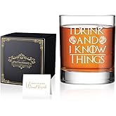 Perfectinsoy I Drink and I Know Things Whiskey Glass Gift Box, Funny Whiskey Lovers Gifts for Men Women Uncle Dad Adults, Christmas Birthday Gifts for him Boyfriend Dad Brother Friends Lion Lovers
