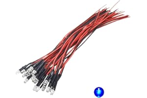 Vrabocry 20pcs 12 Volt 3mm Pre Wired Blue Blinking LED Lights Emitting Diodes 1.5Hz Single Color Flashing 7.9 inch DC 12v LED Light Clear Lens Small LED Lamps DIY Lighting Projects