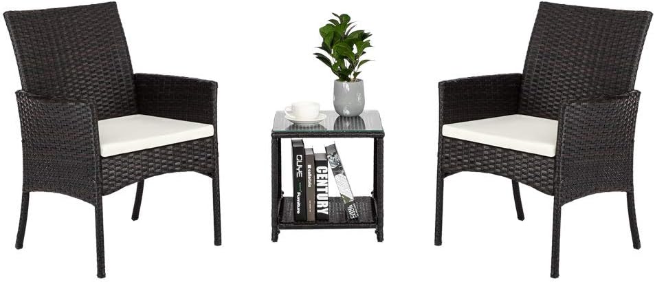 Amazon Com Kepooman 3 Pcs Rattan Patio Furniture Set Outdoor Rattan Sofa Conversation Sets Patio Balcony Pool Wicker Rattan Sofa Chair With Seat Cushions And Tempered Glass Tea Table Garden Outdoor