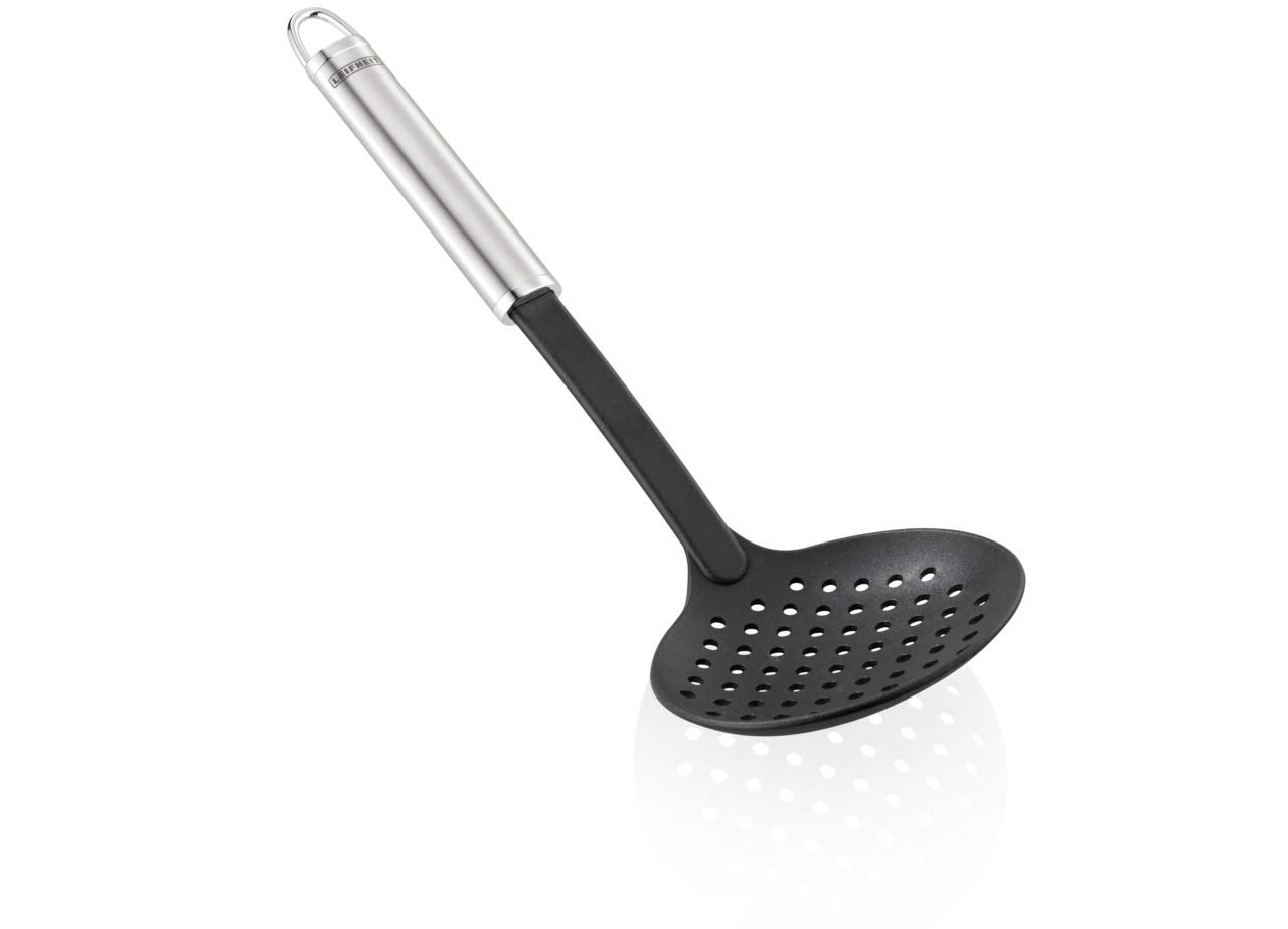 Leifheit Skimming Ladle, Vegetable Straining Spoon, In Plastic Stainless Steel and Black