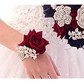 IFFO Bride Water Drop Wine Red Bouquet Luxury Jewelry Proposal Bridesmaid Bouquet Groom Corsage Bride Wrist Flower Wedding Decoration (Wine Red Bridal Wrist Flower, 10cm, Artificial Rose, 1 Count)