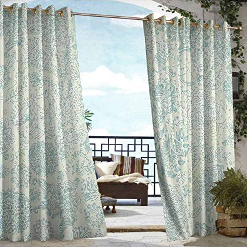 Outdoor Grommet Top Curtain Panel Blue And Green Antique