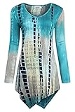 Sixother Women Fall Shirt Tie Dye Tunic Top Flowy Long Sleeve Blouse Blue Grey L