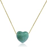 Teppdfann 14K Gold Plated Jade Heart Necklace Green Jade Pendant Necklace for Women Small Jade Jewelry Heart Pendant Necklace for Gift