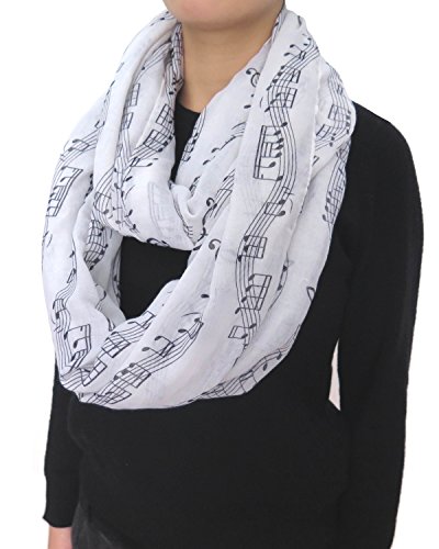 Lina & Lily Women's Musical Notes Print Infinity Loop Scarf (White)
