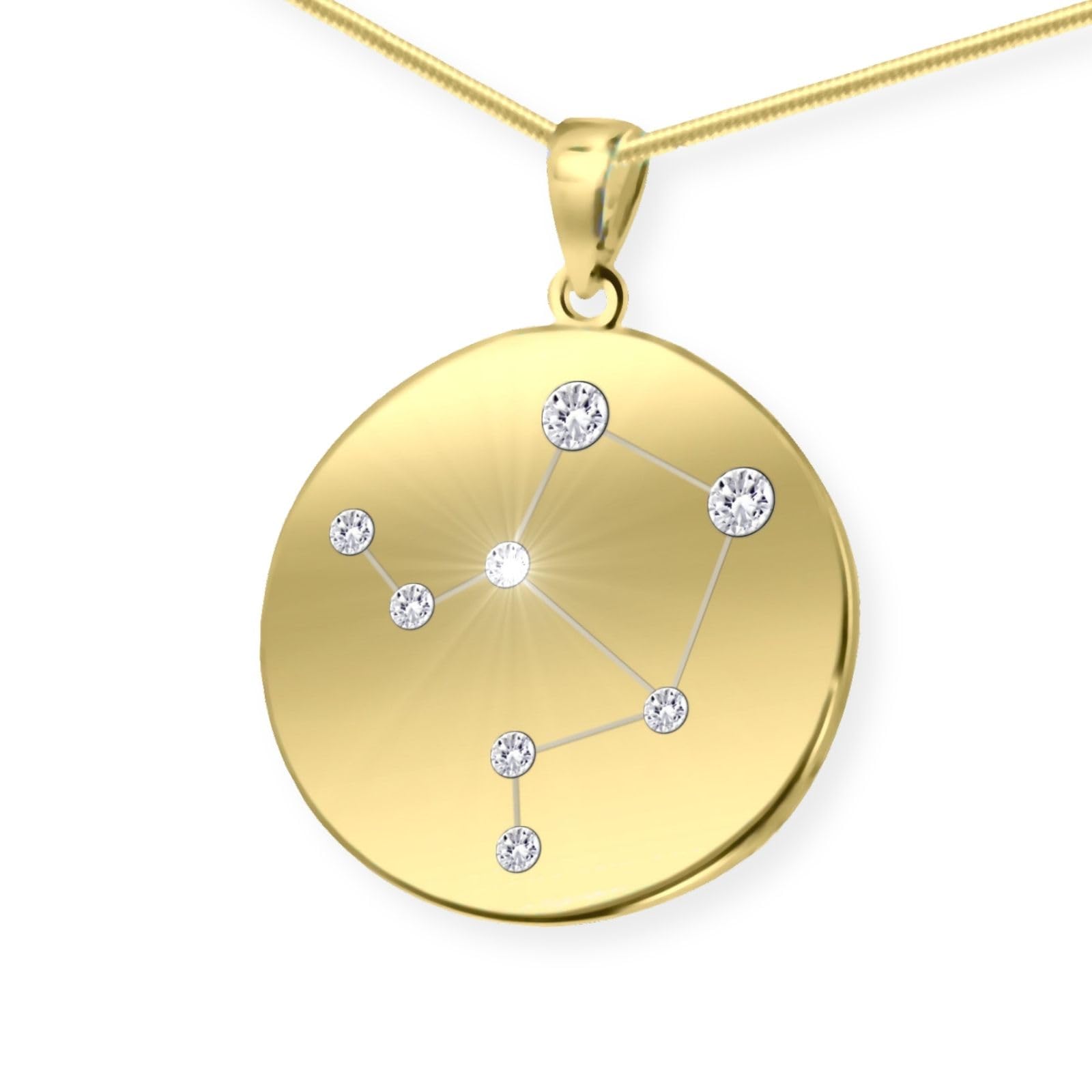 Gold Plated Womens Necklace With Zodiac Libra Pendant In Sterling Silver 925