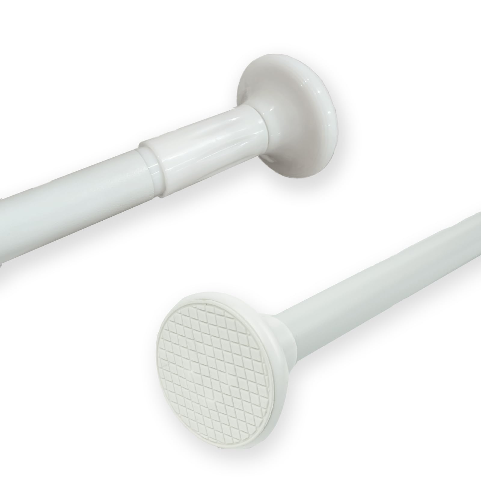 Kikuo Extendable Shower Rail No Drill White Cupboard Bar Adjustable Stainless Steel Pole, Easy Fitting for Bathroom Shower, Bedroom Wardrobe, Curtains, Door curtains (70-120CM, Diameter:27mm)