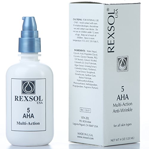 REXSOL 5 AHA Multi-action Anti-Wrinkle Cream | With Vitamin E, Algae Extract, Ginseng Extract, Calendula Extract,Caviar Extract | Diminishes appearance of fine lines & wrinkles (120 ml/4 fl oz)
