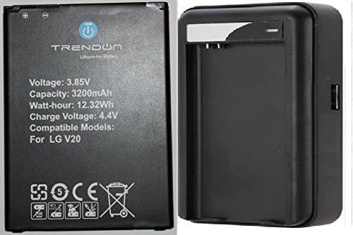 TrendON 3200mAH Li-ion spare replacement battery and charger kit for LG V20 [12-Month Warranty] (1 Battery) (LG V20 1 Battery 1 Charger)