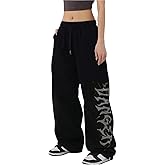 Verdusa Women's Wide Leg Pants Baggy Gothic Graphic Sweatpants Fall Clothes Long Pants Streetwear