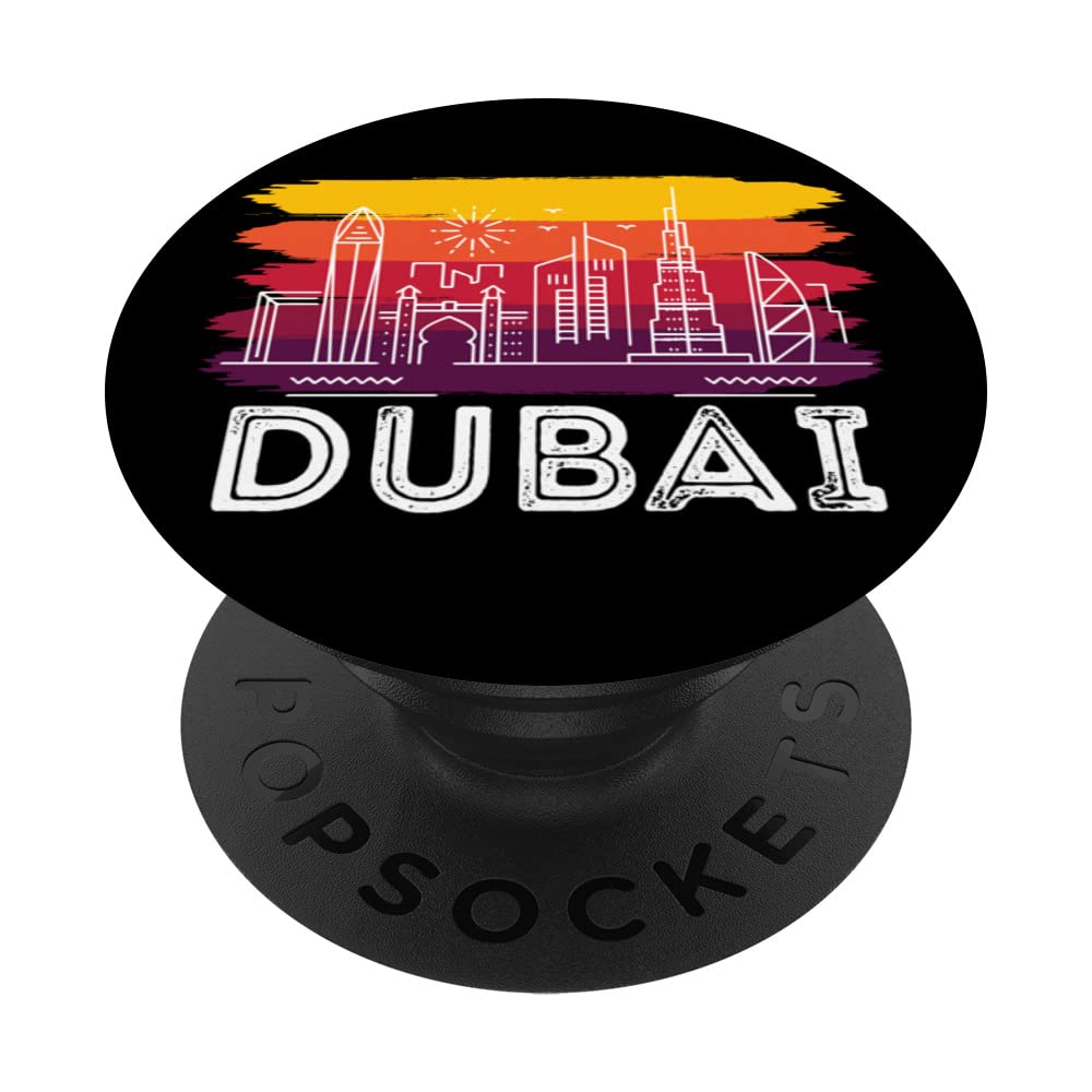 Dubai Skyline Retro United Arab Emirates Burj Khalifa PopSockets Swappable PopGrip