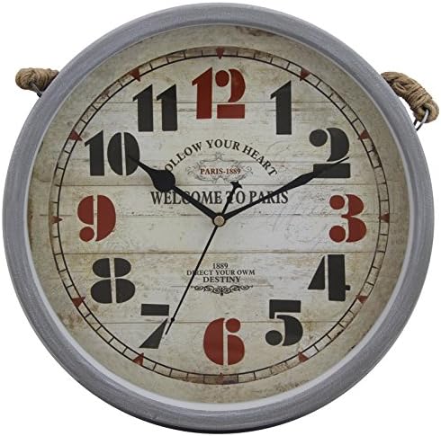 12" Retro Vintage Round Grey Matte Finishing Iron Hanging Rustic Wall Clock