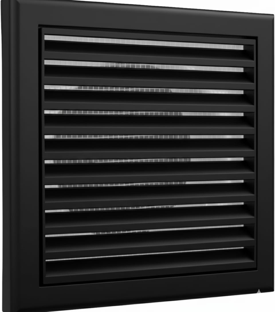 Vents 125mm Black Fixed Blade External Wall Vent Grille – 185 × 185 mm Diameter Vent Cover for Bathroom & Ventilation Ducting