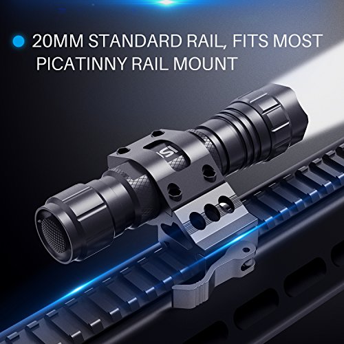 CISNO 1000 Lumens LED Tactical Flashlight Torch Pressure Switch with 1 inch Offset Mount for Hunting Hiking, Flat Black