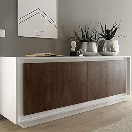 M 012 Buffet Blanc Mat Et Bois Fonce Erine 6 Amazon Fr Cuisine Maison