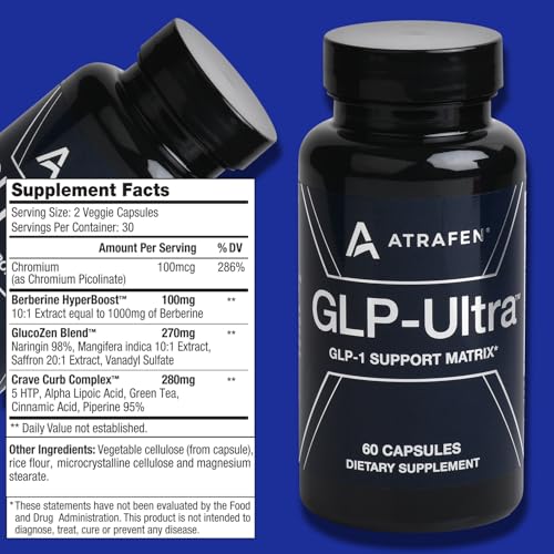 Atrafen GLP Ultra GLP-1 Activator Diet & Weight Loss Supplement Fat Burner, Appetite Suppressant & Metabolism Support Energy & Weight Management Formula for Women & Men GLP-1 Booster - 60 Capsules