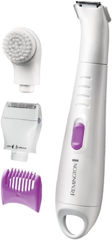 RemingtonWet & Dry Showerproof Battery Operated Bikini Kit for Women with Lady Shaver, Adjustable Comb (3 Lengths 2-6mm), Exfoliating Brush, Storage Pouch, Cleaning Brush, 30min Usage, WPG4035