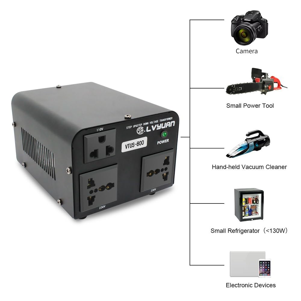 Cantonape Voltage Transformer Converter 800 Watt Step Up/Down Convert from 110-120 Volt to 220-240 Volt and from 220-240 Volt to 110-120 Volt with 1 US Outlets, 2 Universal Outlets