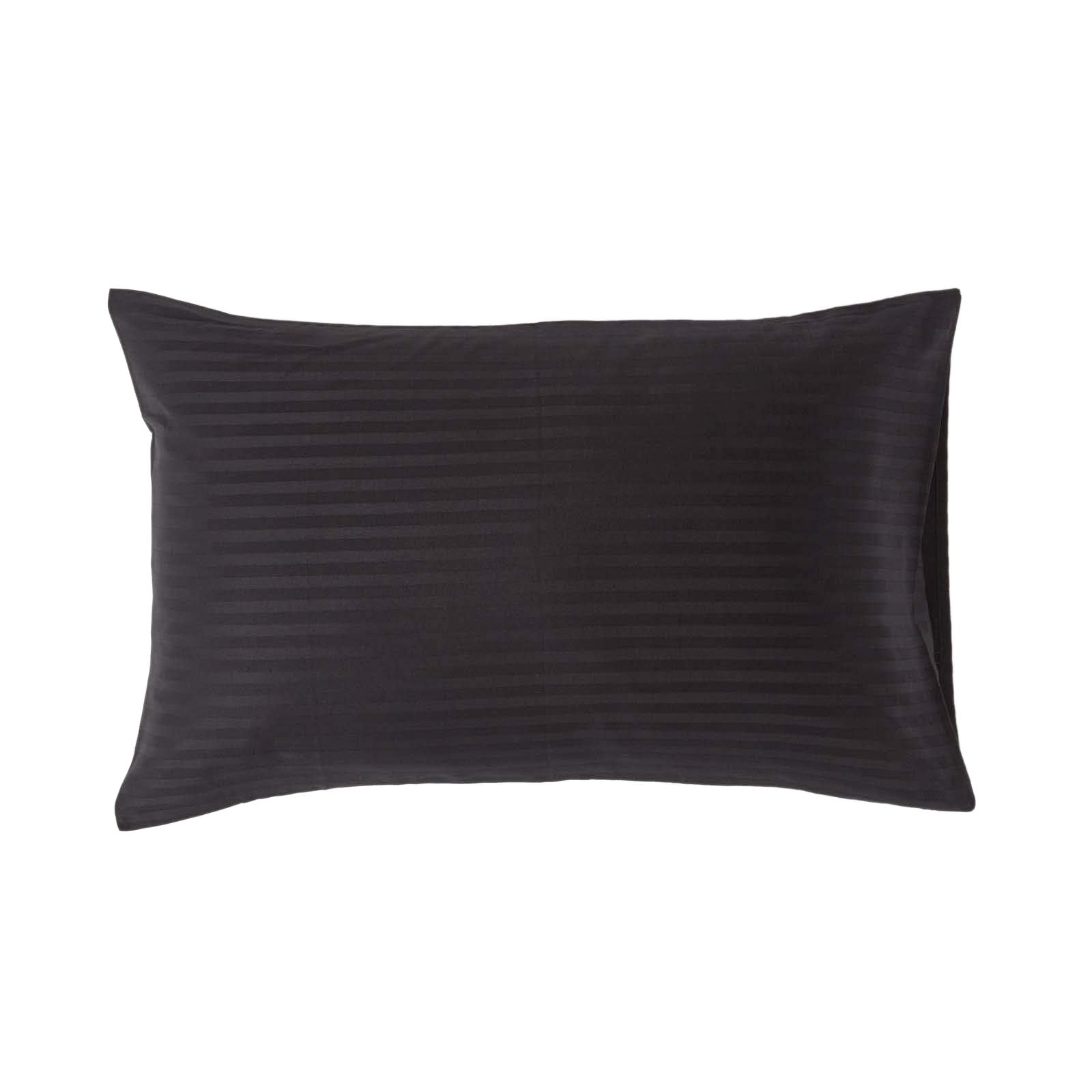 HOMESCAPES Black Pure Egyptian Cotton Pillowcase Standard Size 330 TC 500 Thread Count Percale Equivalent Satin Stripe Housewife Pillow Case