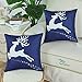 CaliTime Pack of 2 Soft Canvas Throw Pillow Covers Cases for Couch Sofa Home Decoration Christmas Holiday Reindeer with Stars Print 18 X 18 Inches Navy Blue
