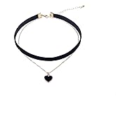 LittleFathand Red Heart Choker Collar Dainty Love Heart Velvet Choker for Women Layered Peach Heart Pendant Clavicle Chain Necklace Fashion Jewelry