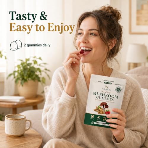 17-in-1 Mushroom Gummies High Strength, Mushroom Supplement with Lion’s Mane, Reishi, Chaga, Ashwagandha, Enhance Focus & Energy & Immunity, for Women and Men, Vegan, Raspberry Flavor (60 Gummies)