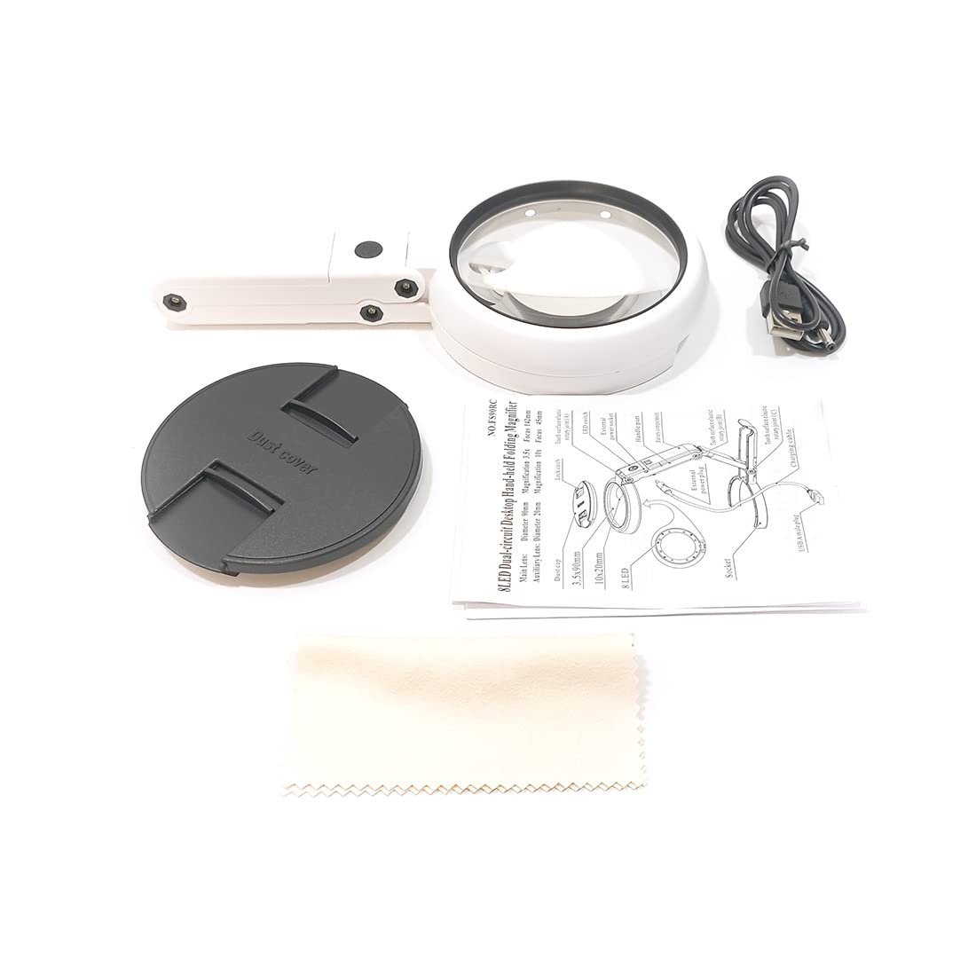 Multi-Position Magnifying Glass 3.5in with 8 LED Lights, Adjustable Hand or Desk, Reading Magnifier for Seniors, Small Items, Jewellery, (Plastic, 90mm)