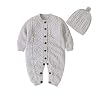 2 Stks Pasgeboren Baby Romper met Gebreide Hoed Lange Mouw Jongens Meisjes Gebreide Jumpsuit Warme Kleding Unisex Herfst…
