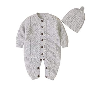2 Stks Pasgeboren Baby Romper met Gebreide Hoed Lange Mouw Jongens Meisjes Gebreide Jumpsuit Warme Kleding Unisex Herfst…