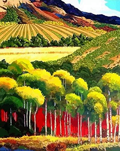 Beautiful Country View Trees Fields Hand Painted Design Needlepoint Canvas B0048 (10CT Penelope,20" X 24")