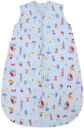 Snoozebag Baby Sleeping Bag Hot Weather Summer 0.5 Tog Beaches & Boats Design 100% Cotton Unisex Nursery Multi-Coloured Front Zip (3-6 Years)