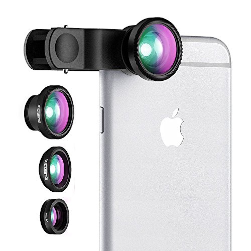 VicTsing 3 in 1 Clip-on Lens Kit for Mobile Carmera ,180 Degree Fisheye Lens,10X Macro Lens, 0.4x Wide Angle Lens High D