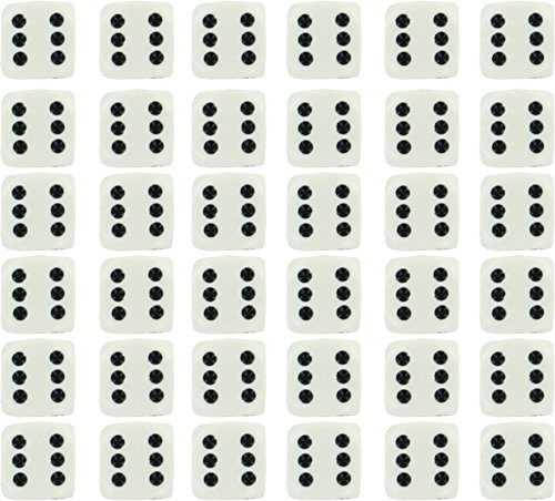 Chessex Opaque 12mm d6 White w/Black Dice Block 36 Dice
