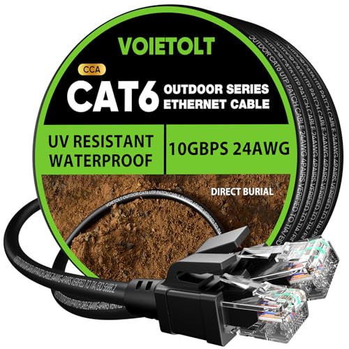 VOIETOLT Outdoor Cat 6 LAN Kabel 40meter, Außen Wasserdicht Direct Burial LLDPE UV Mantel - 24AWG 10Gbps Hochgeschwindigkeits Gigabit Ethernet Netzwer
